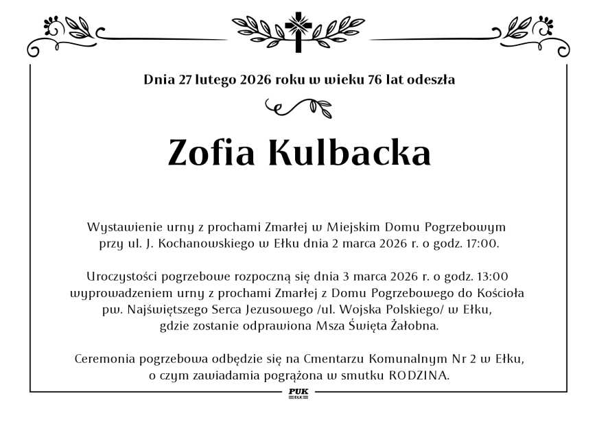 Zofia Kulbacka - nekrolog